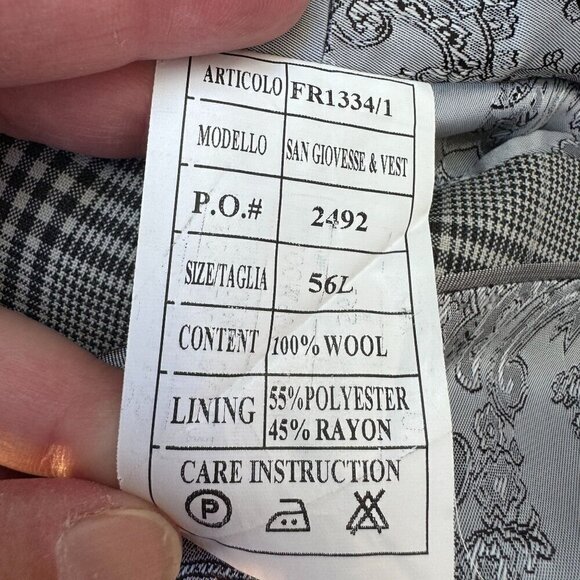 Sergio Valentino Mens Gray Wool Checkered Single Breasted Blazer Vest Set 44L - Picture 12 of 14